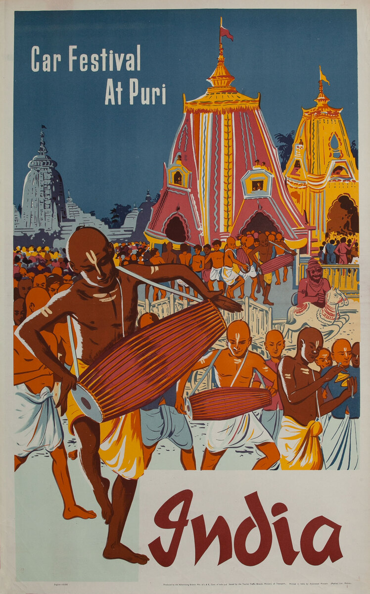 Car Festival Puri India Original Vintage Travel Poster 