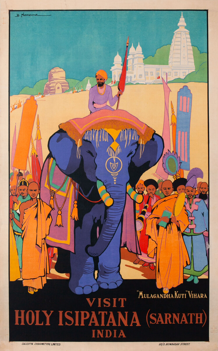 Visit Holy Isipatana (Sarnath)  India Original Travel Poster