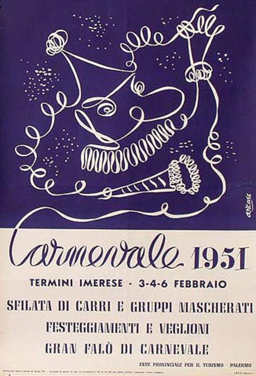  Carnival 1951 Italy Travel Poster