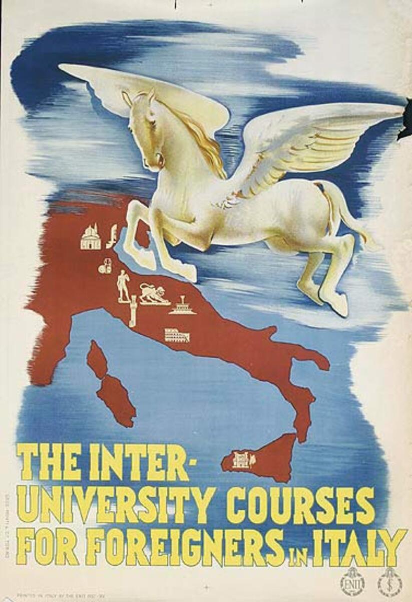 The Inter-University Courses For Foreigners in italy Original ENIT Travel Poster