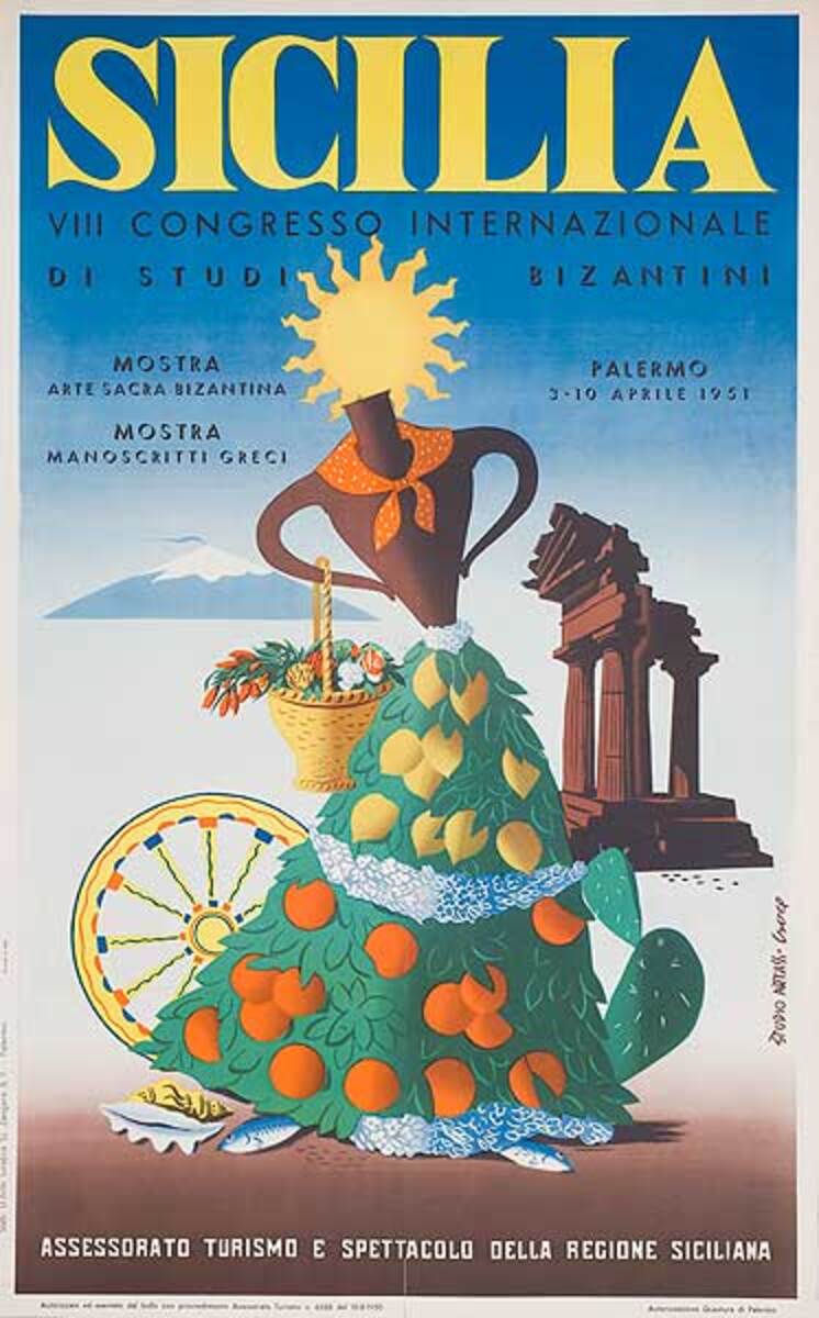 Sicilia (Sicily) Italy Original Vintage Travel Poster 