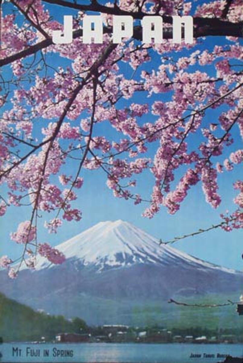 Japan Original Vintage Travel Poster Mt Fuji in Spring