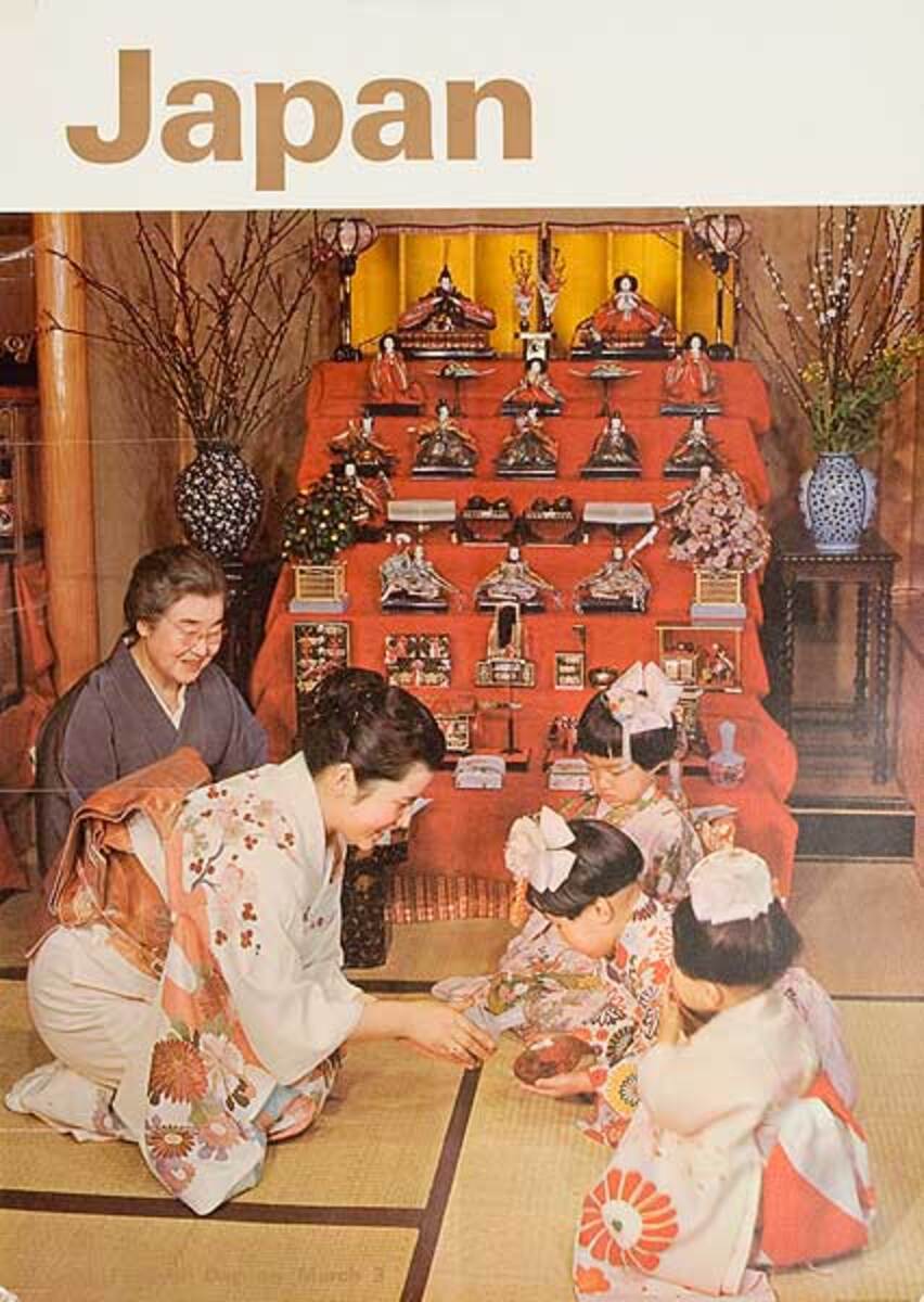 Japan Mother Daughter with Dolls Original Travel Poster