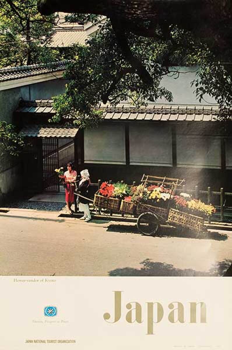 Japan Flower Vendor Kyoto Original Travel Poster