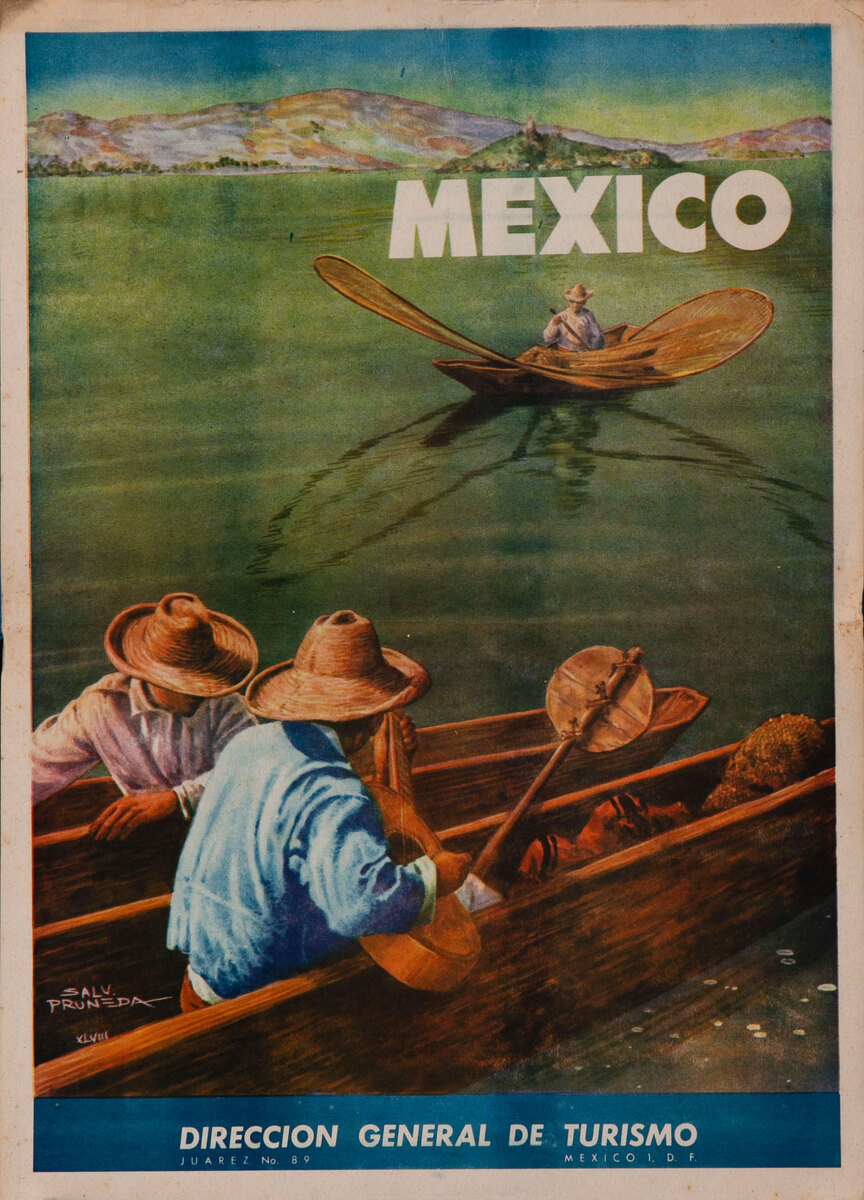 Butterfly Net Fisherman Original Vintage Mexico Travel Poster