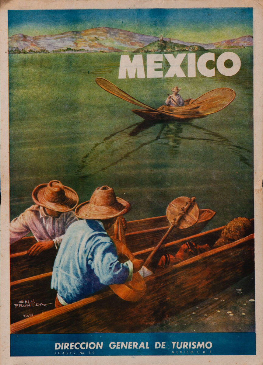 Butterfly Net Fisherman Original Mexico Travel Poster