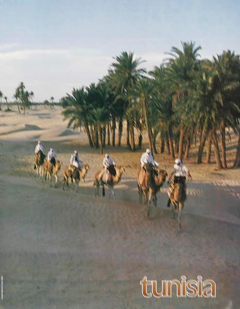 Original Tunisia Travel Poster Camel Train