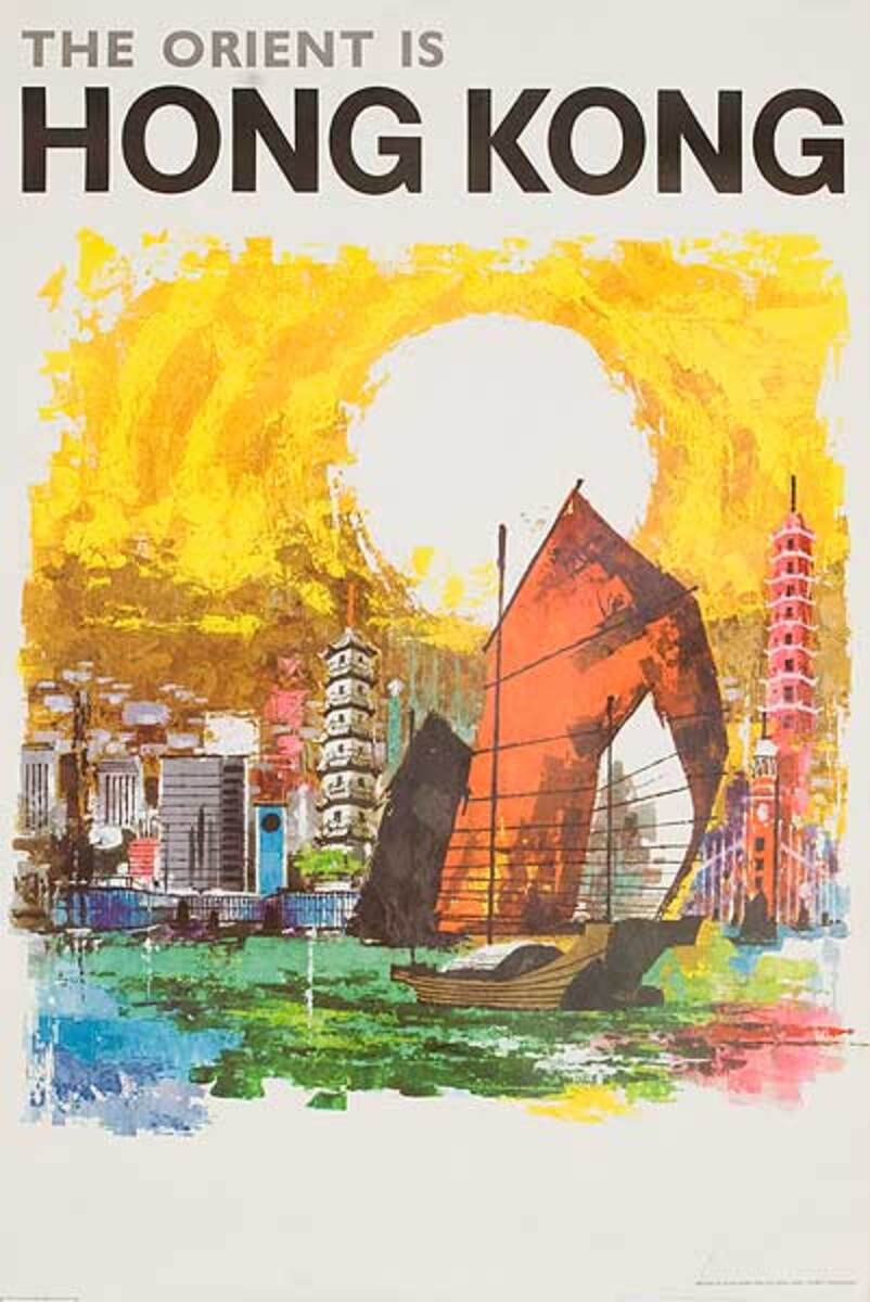 The Orient is Hong Kong Sampan in Harbor Original Travel Poster