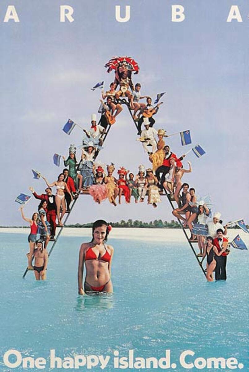 Aruba Original Travel Poster One Happy Island. Come.