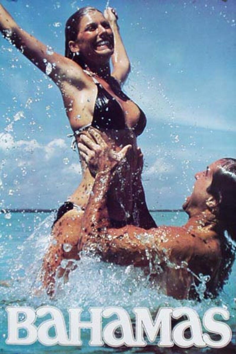 Bahamas Original Travel Poster couple in water