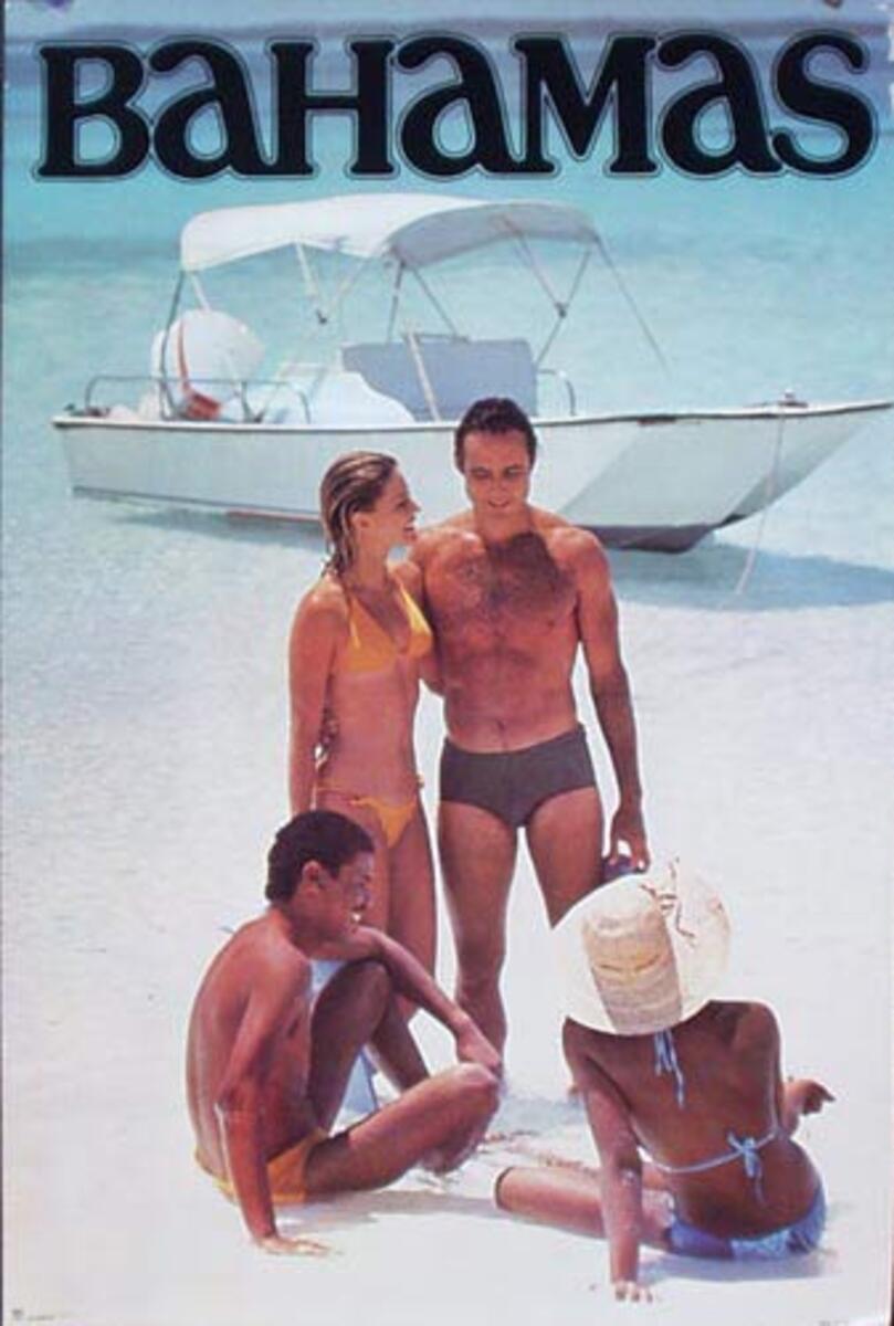 Bahamas Original Travel Poster couples on beach