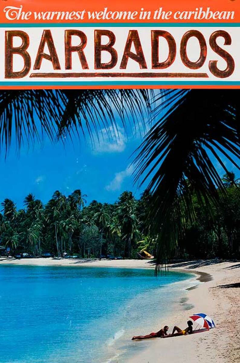 The Warmest Welcome in the Caribbean Barbados Original Travel Poster beach