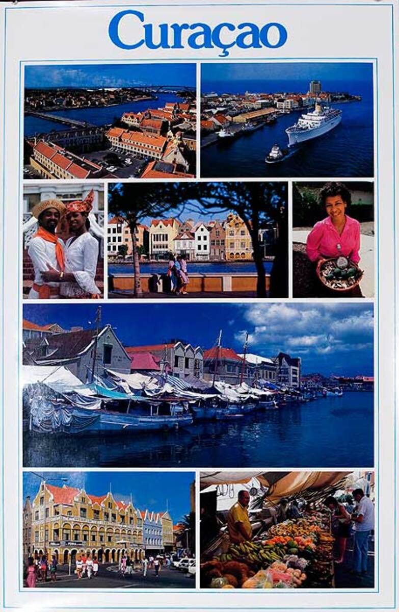 Curacao Original Travel Poster photo montage buildings