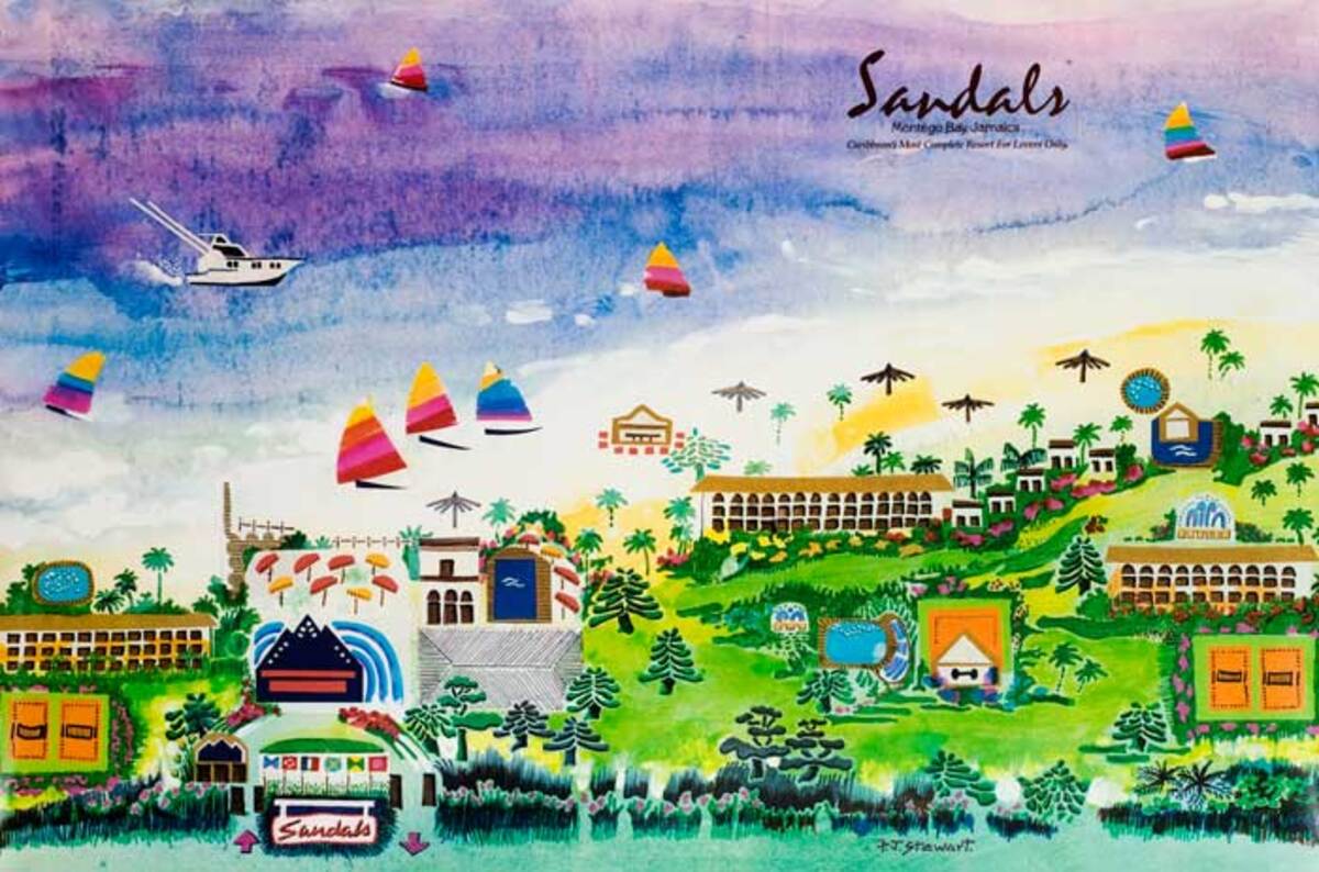 Sandals Montego Bay Jamaica Original Caribbean Travel Poster