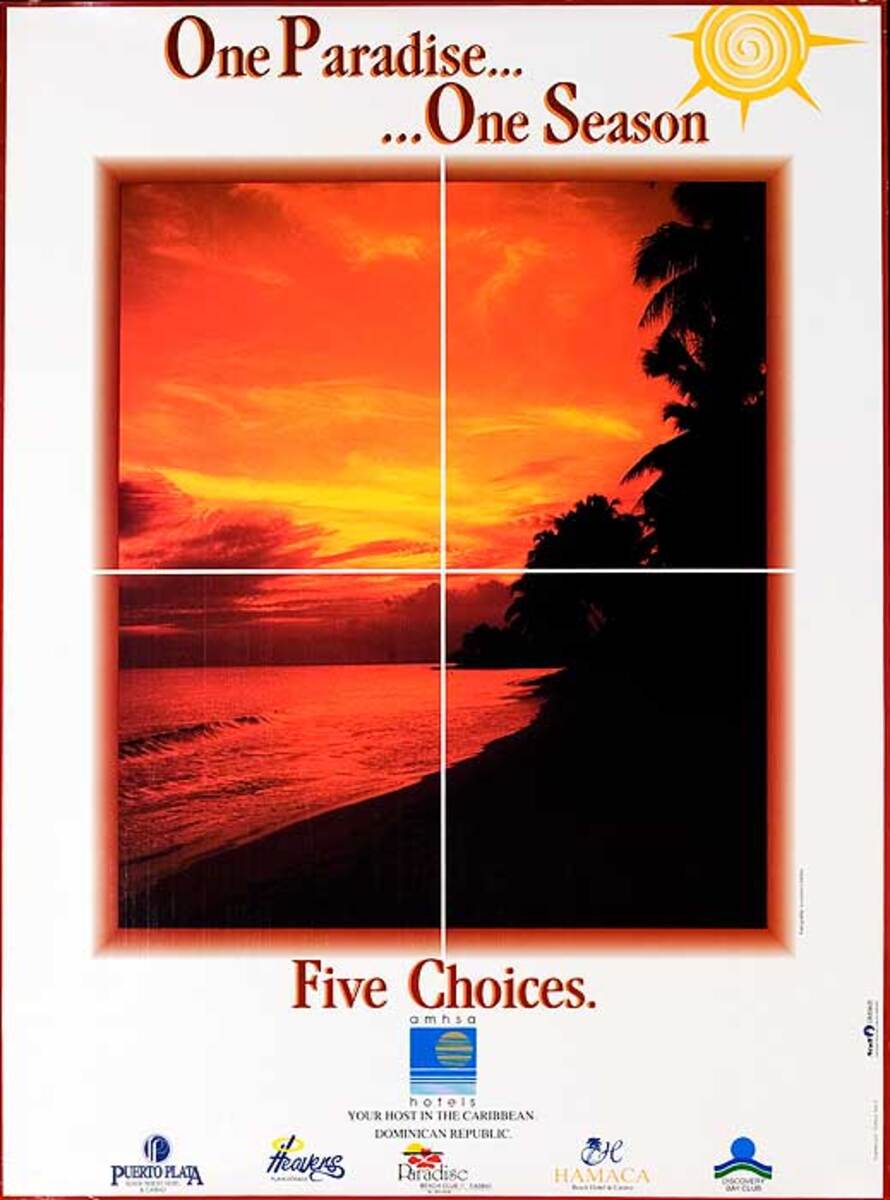 One Paradise One Season Five Choices Original Caribbean Hotels Travel Poster