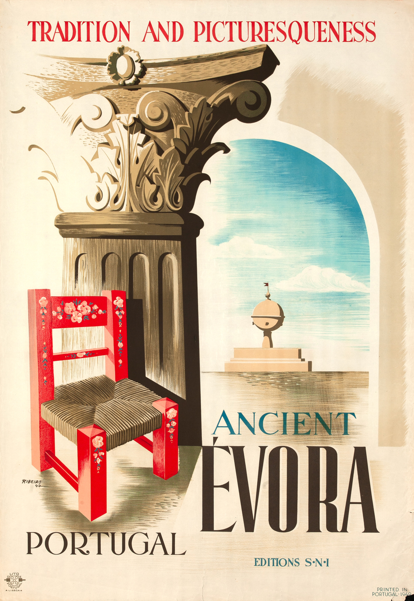 Ancient Evora Portugal Original Travel Poster  
