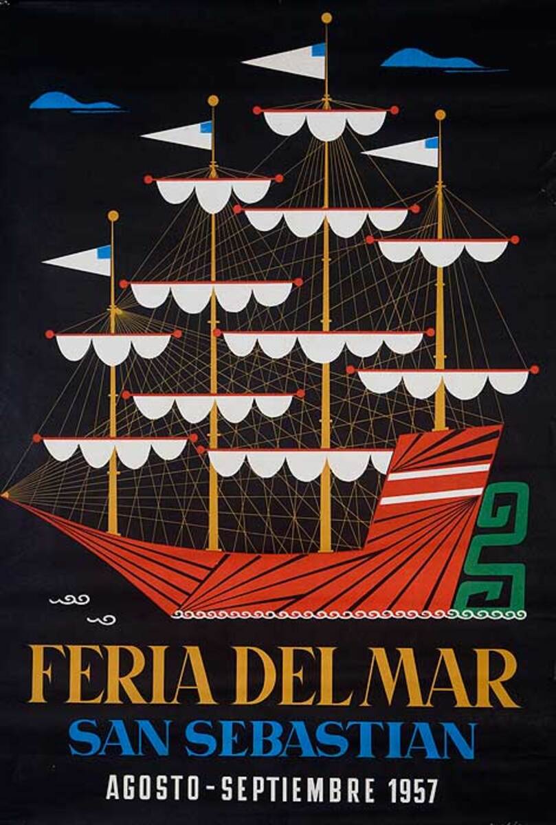 Feria Del Mar Original San Sebastian Portugal Travel Poster