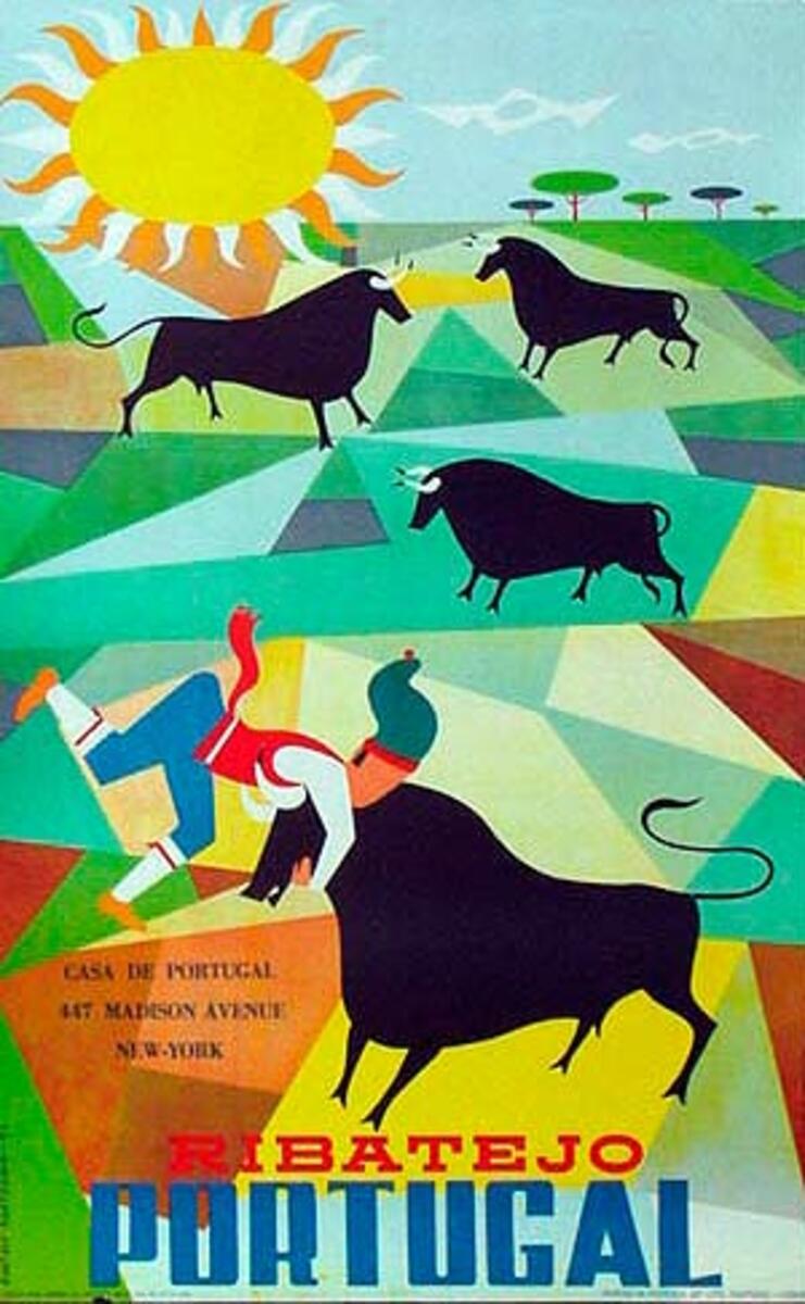 Ribatejo Bulls Portugal Original Vintage Travel Poster 