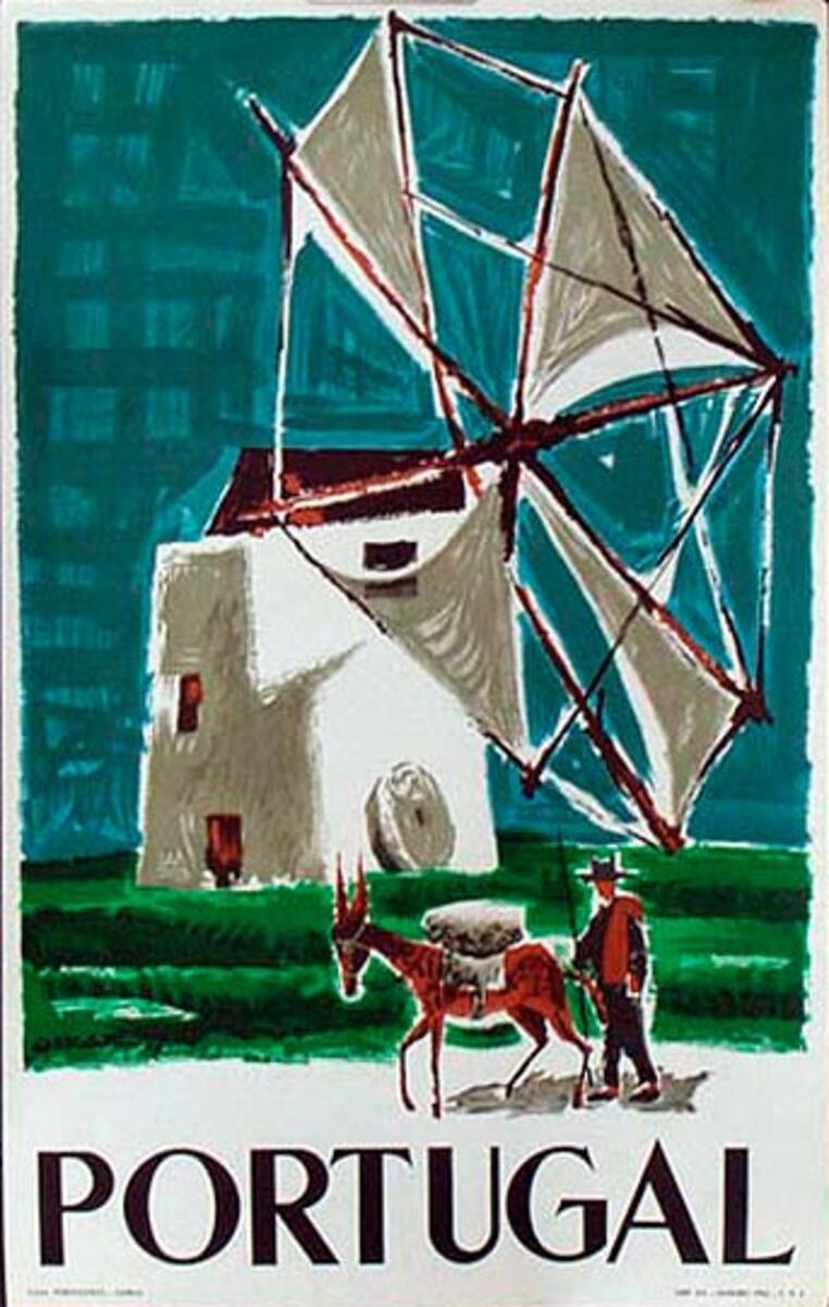 Portugal Original Vintage Travel Poster Windmill