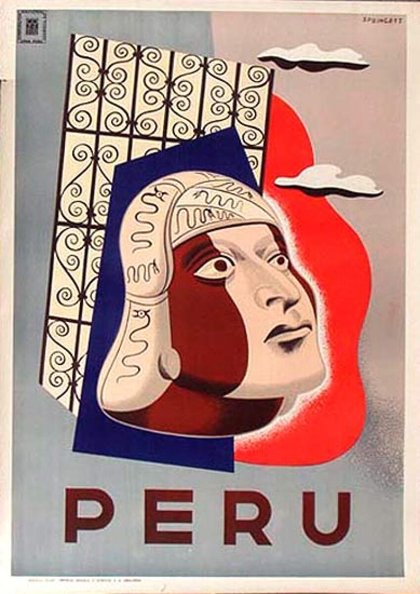 Peru Original Vintage Travel Poster Head