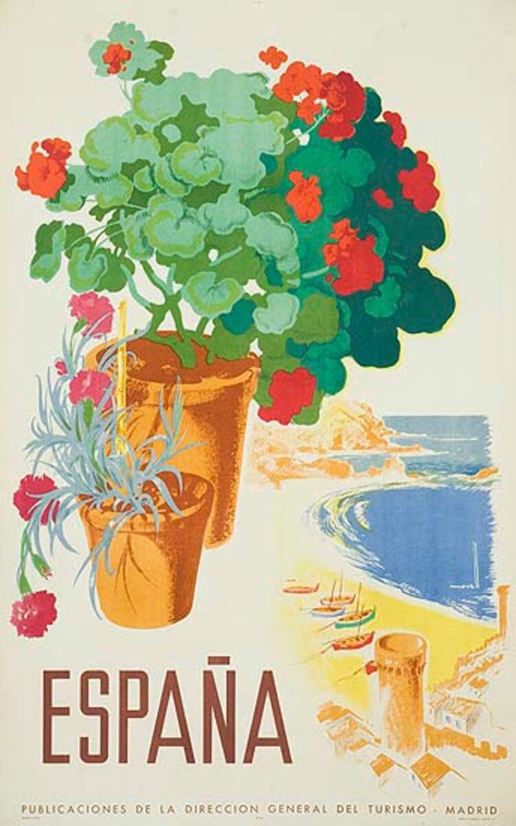 Espana Original Spanish Travel Poster Geraniums