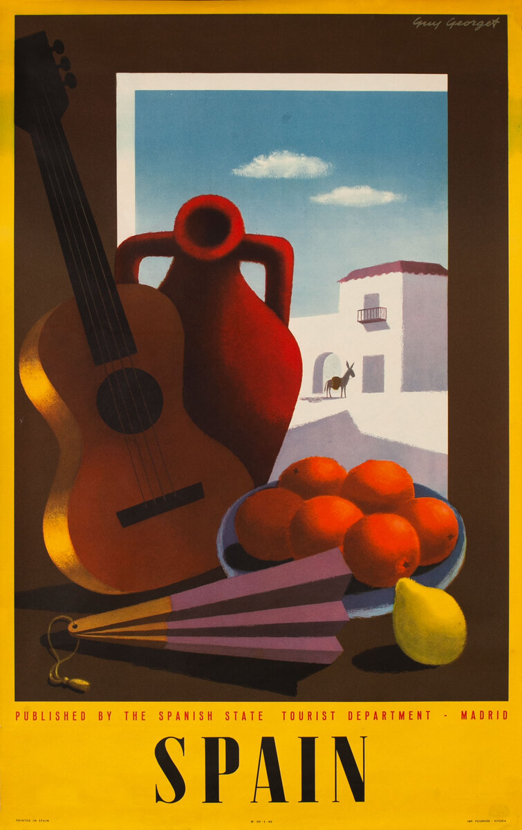 Spain Original Vintage Travel Poster orange pepper