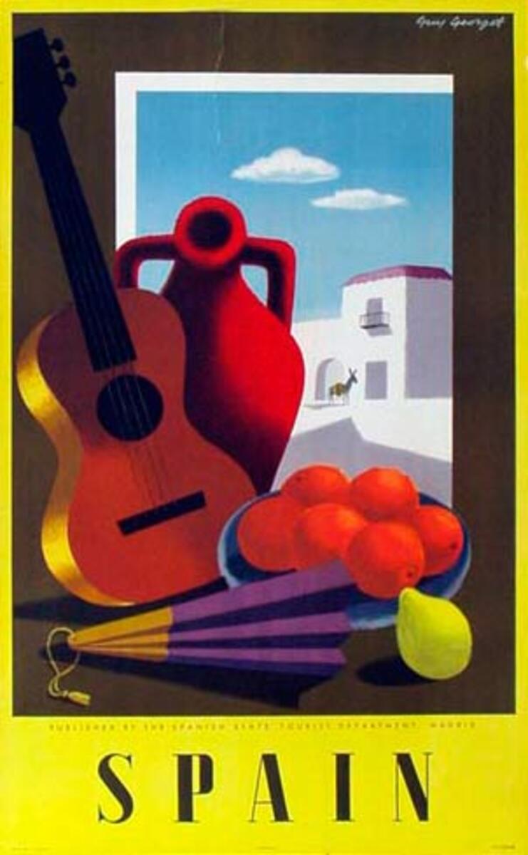 Spain Original Vintage Travel Poster guitar/fruit