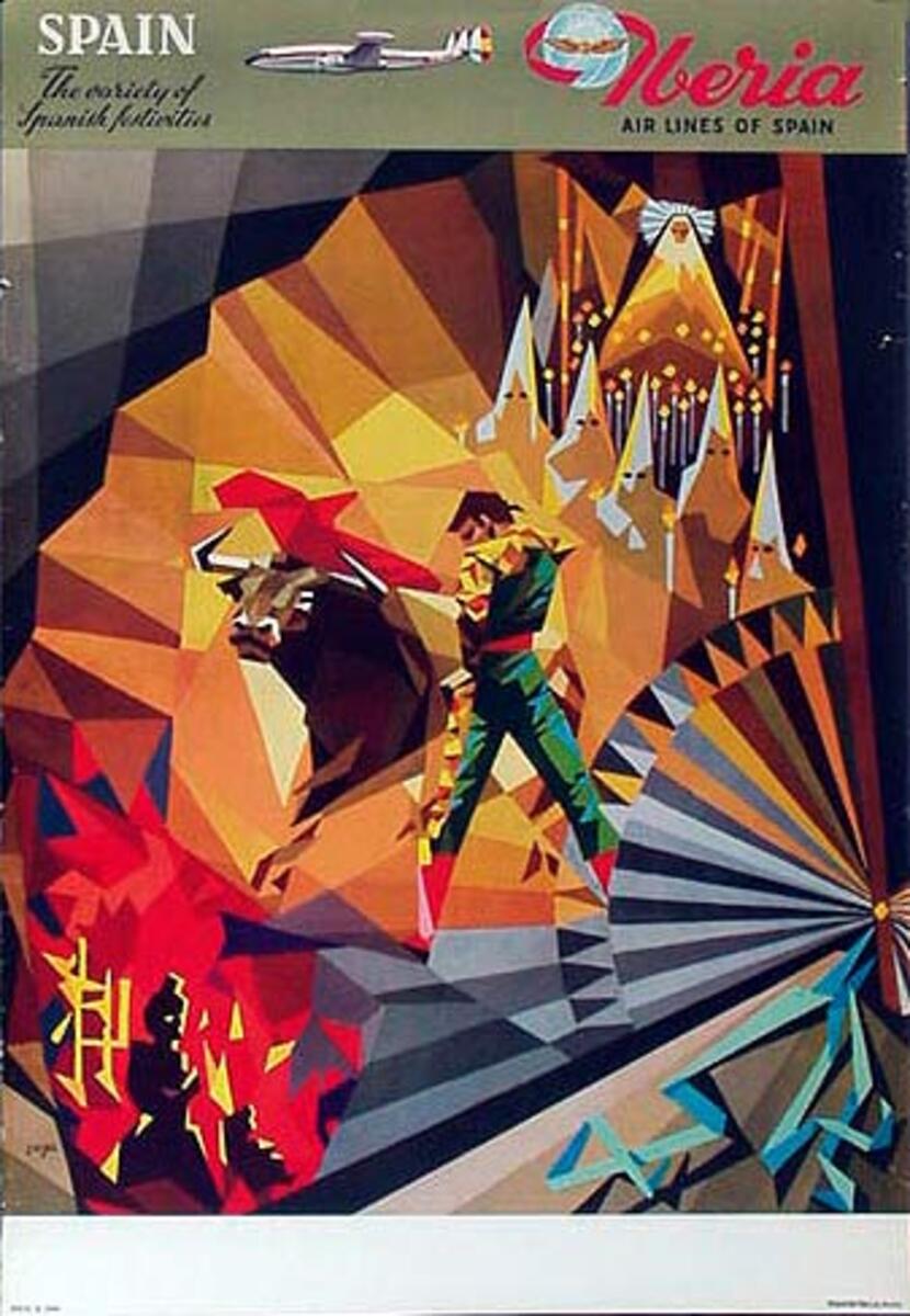 Spain Original Travel Poster Iberia bullfighter