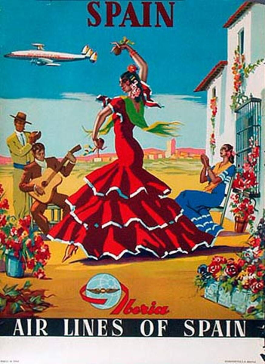 Spain Original Vintage Travel Poster Iberia dancer