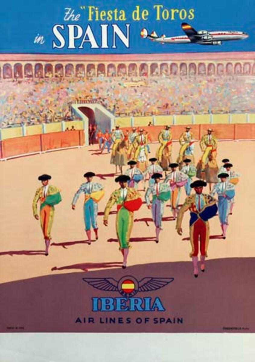 Iberia Airlines Fiesta De Toros Original Spanish Travel Poster