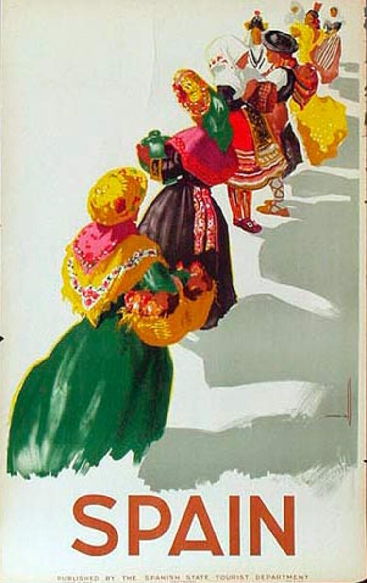 Spain Original Vintage Travel Poster row of women