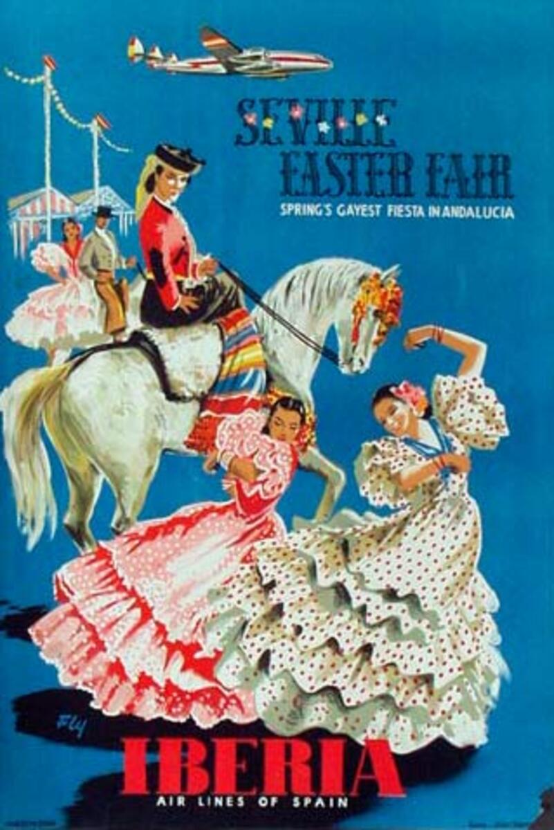 Spain Original Vintage Travel Poster Seville Easter fair
