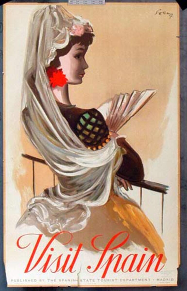 Spain Original Vintage Travel Poster senorita