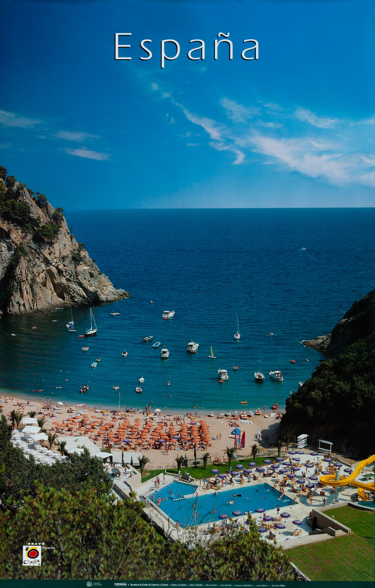 Original Spanish Travel Poster coastal resort pool photo