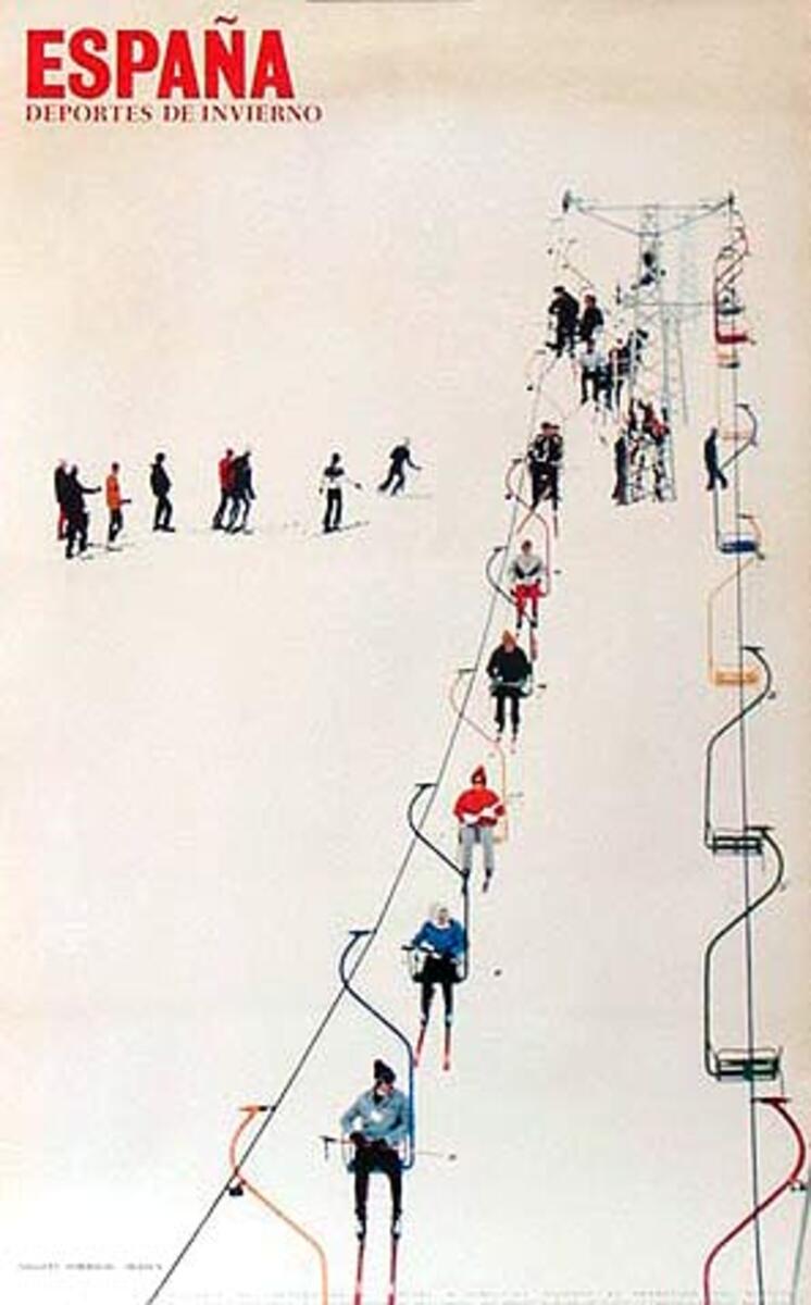 Spain Original Travel Poster Ski