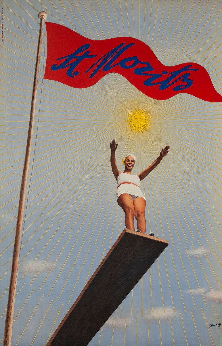 St. Moritz Travel Poster girl on diving board