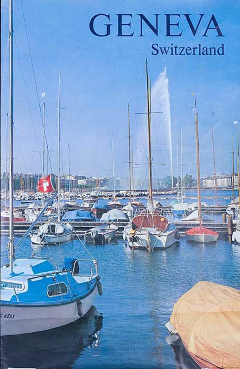 Geneva Switzerland Original Swiss Travel Poster Sailboat Photos
