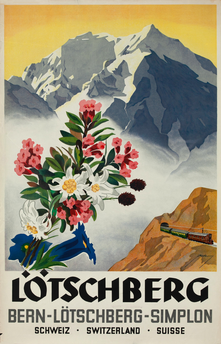 Lotschberg Original Vintage Swiss Travel Poster 