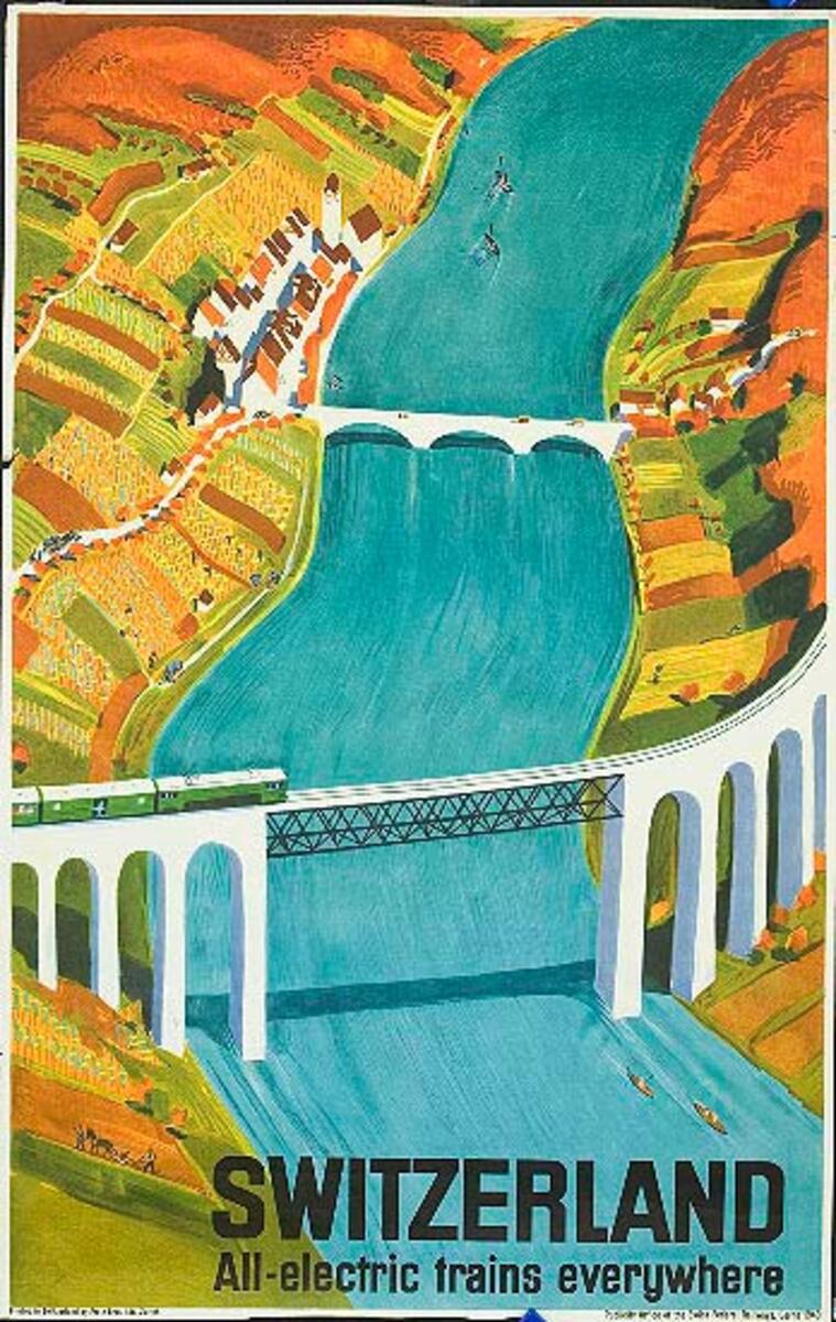 Switzerland All Electric Trains Everywhere Travel Poster