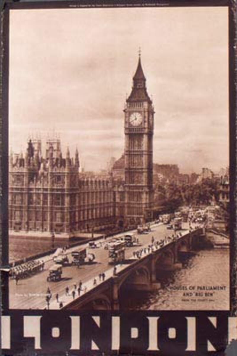 London Big Ben Original Vintage British Travel Poster 