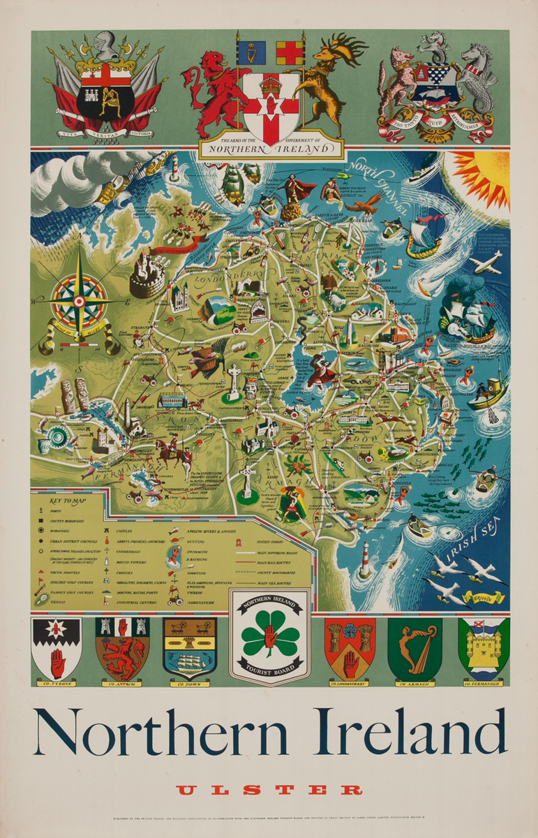 Northern Ireland Ulster Map Original Vintage British Travel Poster 