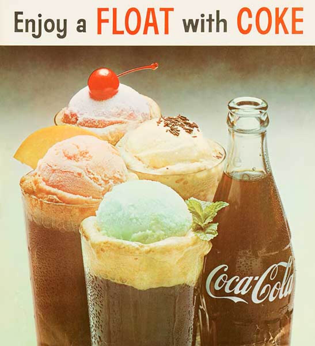 Enjoy a Float With a Coke Original Advertising Poster with Coke bottle