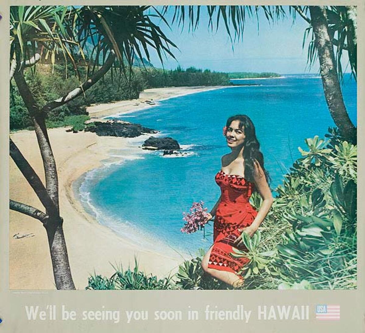 We'll Be Seeing In Friendly Hawaii  Original Travel Tourism Poster