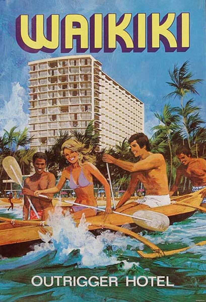 Waikiki Outrigger Hotel Original Hawaii Travel Poster