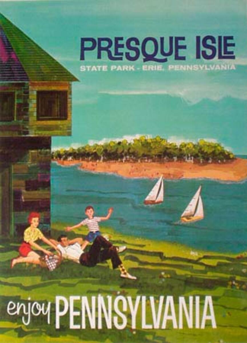 Original Vintage Pennsylvania Travel Poster Presque Isle
