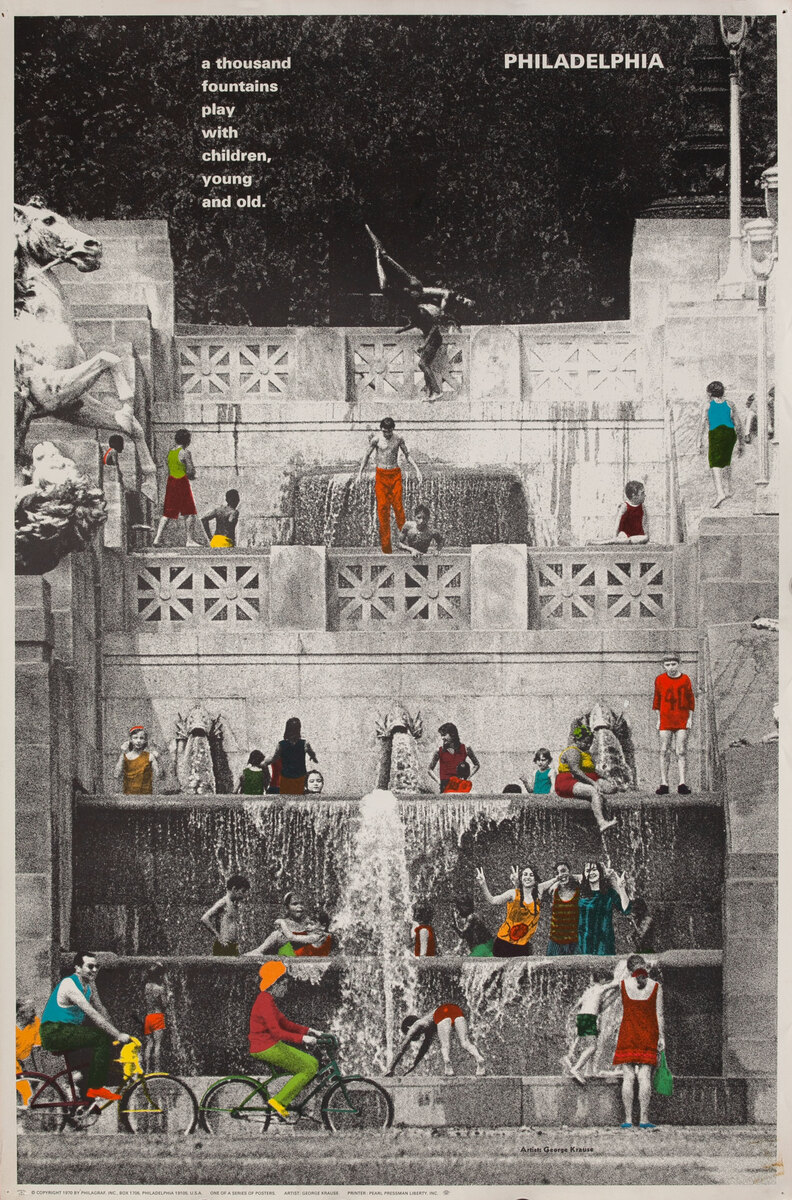 Philadelphia Pennsylvania A Thousand Fountains Original US Travel Poster