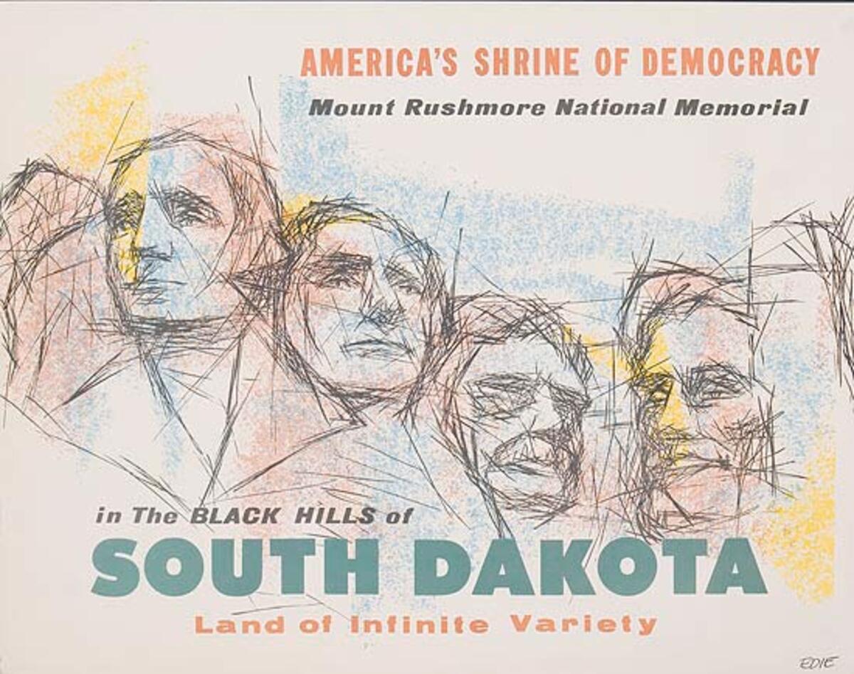 South Dakota America's Shrine of Democracy Mt Rushmore Original Travel Poster