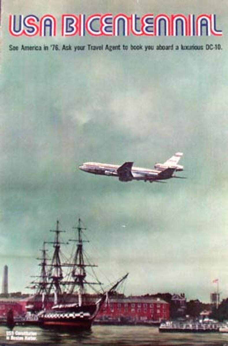 Original Vintage American Travel Poster Bicentennial DC-10