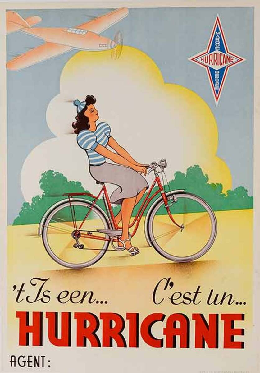 Hurricane Bicycles Original Vintage Poster