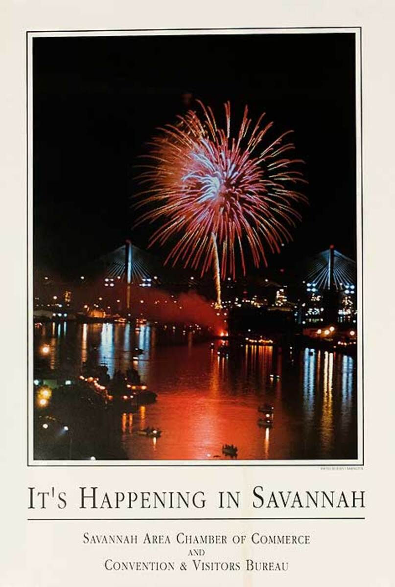 It's Happening in Savannah Original Travel Poster Fireworks